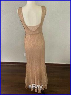 Vintage 1930s Long Lace Dress Evening Gown XS Smal Nude Women Caplet Slip Wiggle