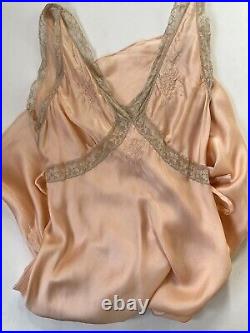 Vintage 1930s Marshall Fields Art Deco Silk And Lace Bias Cut Slip Dress