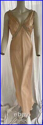 Vintage 1930s Marshall Fields Art Deco Silk And Lace Bias Cut Slip Dress