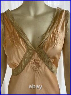 Vintage 1930s Marshall Fields Art Deco Silk And Lace Bias Cut Slip Dress