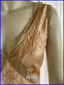 Vintage 1930s Marshall Fields Art Deco Silk And Lace Bias Cut Slip Dress