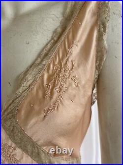 Vintage 1930s Marshall Fields Art Deco Silk And Lace Bias Cut Slip Dress