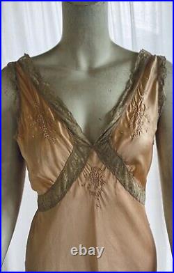 Vintage 1930s Marshall Fields Art Deco Silk And Lace Bias Cut Slip Dress