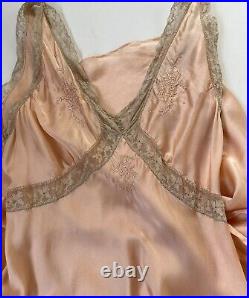 Vintage 1930s Marshall Fields Art Deco Silk And Lace Bias Cut Slip Dress