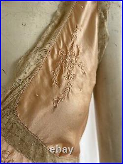 Vintage 1930s Marshall Fields Art Deco Silk And Lace Bias Cut Slip Dress