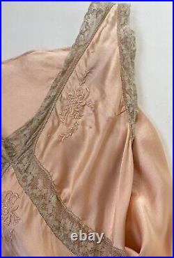 Vintage 1930s Marshall Fields Art Deco Silk And Lace Bias Cut Slip Dress