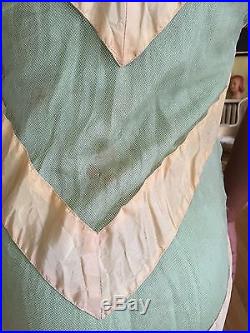 Vintage 1930s Mint Ivory Chevron Mesh Formal Full Length Dress with Matching Slip