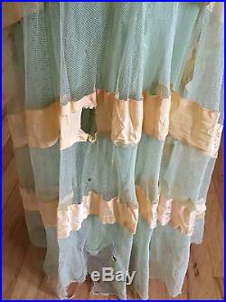 Vintage 1930s Mint Ivory Chevron Mesh Formal Full Length Dress with Matching Slip