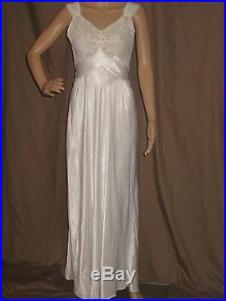 Vintage 1930s NIght Gown Slip Dress White Bias Cut Satin Lady Duff Low Back 32
