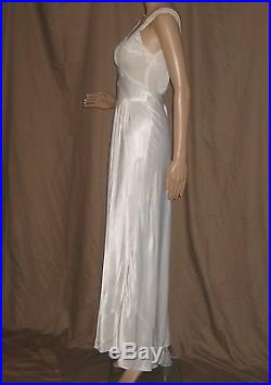 Vintage 1930s NIght Gown Slip Dress White Bias Cut Satin Lady Duff Low Back 32