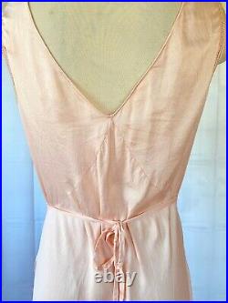 Vintage 1930s Negligee Pink Silk Maxi Long Nightgown 39 Bust Slip Dress M L