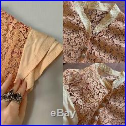 Vintage 1930s Pale Pink Lace Dress 3 Piece Set Maxi Dress Slip + Belt 25 XS