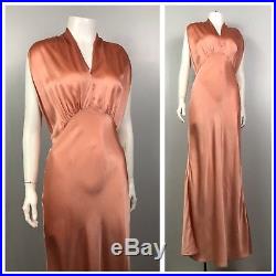 Vintage 1930s Pale Pink Satin Sleeveless Pink Bias Cut Slip Dress Nightgown M