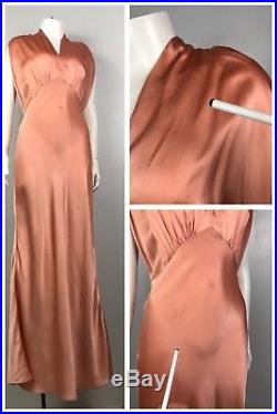 Vintage 1930s Pale Pink Satin Sleeveless Pink Bias Cut Slip Dress Nightgown M