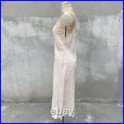 Vintage 1930s Pale Pink Silk Dress Slip Gown Floral Embroidery Brocade Strappy