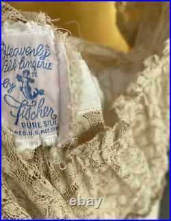Vintage 1930s Pearly Ivory Silk Dress Slip Ecru Floral Bet Lace Bias Cut Maxi