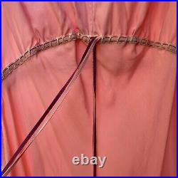 Vintage 1930s Pink Crepe Silk Maxi Slip Dress Two Tone Belt Barbizon Loungewear
