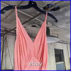 Vintage 1930s Pink Crepe Silk Slip Dress Braided Straps & Belt Maxi Barbizon