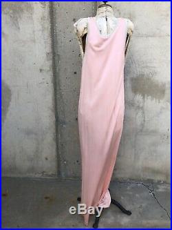 Vintage 1930s Pink & Green Silk &Rayon Maxi Dress Slip Embroidered Roses Antique
