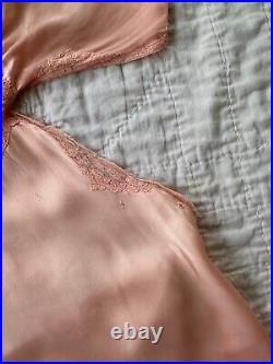 Vintage 1930s Pink Rayon Cut Out Art Deco Lace Short Slip Bra Lingerie Dress