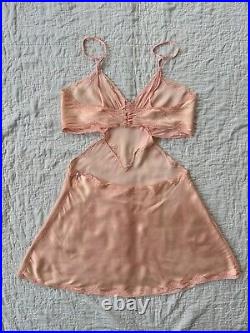Vintage 1930s Pink Rayon Cut Out Art Deco Lace Short Slip Bra Lingerie Dress
