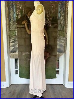 Vintage 1930s Pink Rayon Lace Bias Cut Deco Stripe Cross Back Slip Dress