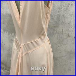 Vintage 1930s Pink Rayon Slip Dress Bias Cut Full Length Floral Lace Low Back