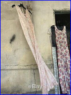 Vintage 1930s Pink Rose Floral Print Slip Dress Bias Cut 1930s Ribbon Back Bow