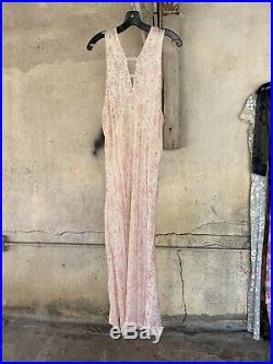 Vintage 1930s Pink Rose Floral Print Slip Dress Bias Cut 1930s Ribbon Back Bow