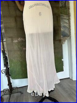 Vintage 1930s Pink Sheer Rayon Chiffon Bias Cut Ruched Lace Lingerie Slip Dress