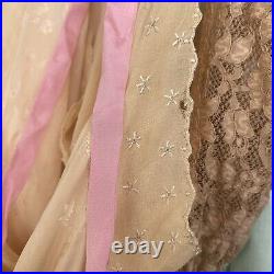 Vintage 1930s Pink Silk Dress Slip Racer Back Bias Cut Maxi Tulip Brocade Gown