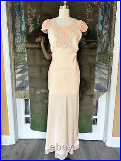 Vintage 1930s Pink Silk Puff Sleeve Art Deco Lingerie Slip Dress