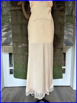 Vintage 1930s Pink Silk Puff Sleeve Art Deco Lingerie Slip Dress