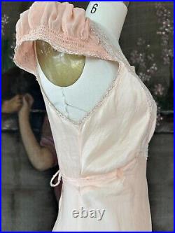 Vintage 1930s Pink Silk Puff Sleeve Art Deco Lingerie Slip Dress