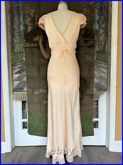 Vintage 1930s Pink Silk Puff Sleeve Art Deco Lingerie Slip Dress