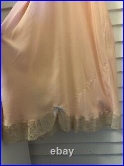 Vintage 1930s Pink Silk Slip Dress Bias Cut Full Length Floral Lace AS IS
