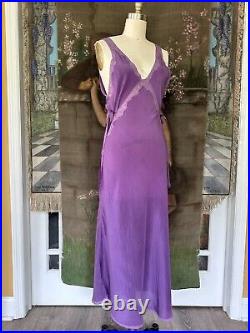 Vintage 1930s Purple Silk Lace Trimmed Bias Cut Art Deco Lingerie Slip Dress