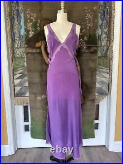 Vintage 1930s Purple Silk Lace Trimmed Bias Cut Art Deco Lingerie Slip Dress