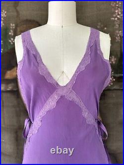 Vintage 1930s Purple Silk Lace Trimmed Bias Cut Art Deco Lingerie Slip Dress