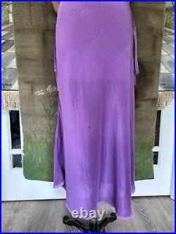 Vintage 1930s Purple Silk Lace Trimmed Bias Cut Art Deco Lingerie Slip Dress