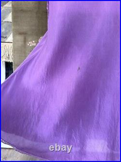 Vintage 1930s Purple Silk Lace Trimmed Bias Cut Art Deco Lingerie Slip Dress