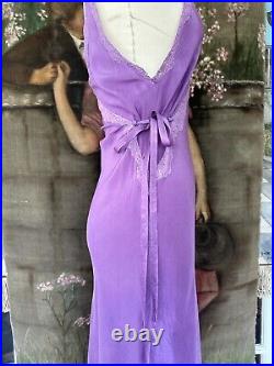 Vintage 1930s Purple Silk Lace Trimmed Bias Cut Art Deco Lingerie Slip Dress