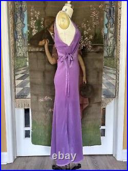 Vintage 1930s Purple Silk Lace Trimmed Bias Cut Art Deco Lingerie Slip Dress