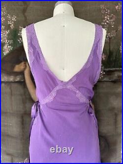 Vintage 1930s Purple Silk Lace Trimmed Bias Cut Art Deco Lingerie Slip Dress