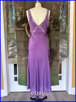 Vintage 1930s Purple Silk Lace Trimmed Bias Cut Art Deco Lingerie Slip Dress