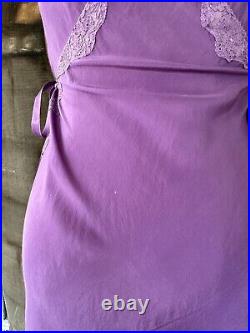 Vintage 1930s Purple Silk Lace Trimmed Bias Cut Art Deco Lingerie Slip Dress