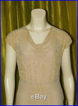 Vintage 1930s Sheer SILK CREPE & Embroidered LACE BIAS Cut Dress Jacket Slip