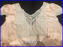 Vintage 1930s Silk And Lace Bias Deco Dress Nightgown M