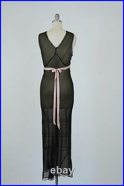 Vintage 1930s Silk Bias Gown 1940s Sheer Chantilly Lace Slip Dress lingerie Pink