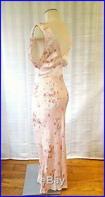 Vintage 1930s Silk Slip Dress Negligee Floral Pink Bias Cut Deco Night Gown 34